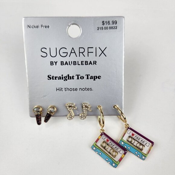 SUGARFIX by BaubleBar Straight To Tape Earrings 90s Music Themed Set of 3 - Picture 1 of 5